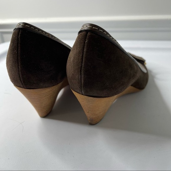 Chloe Brown suede leather 8 mm wedge slip on heel sandals size 37.5 - Picture 5 of 6